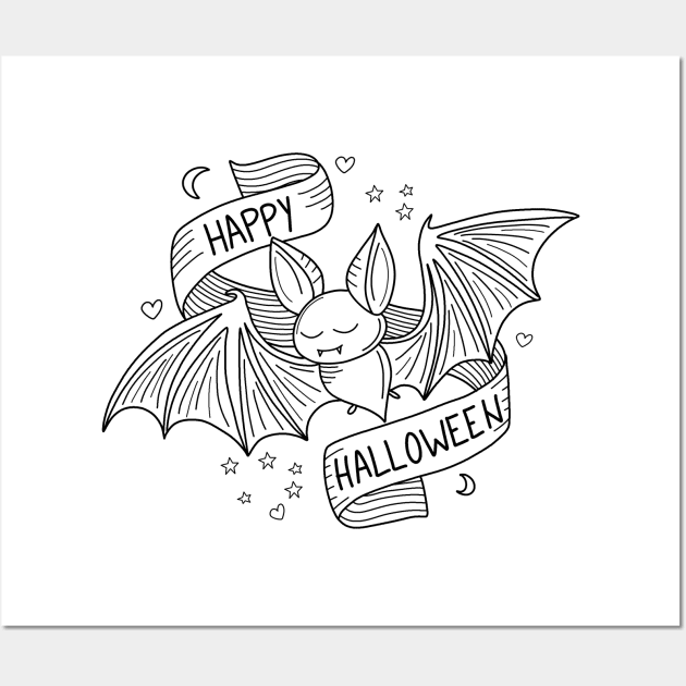 Cute Halloween Bat Wall Art by valentinahramov